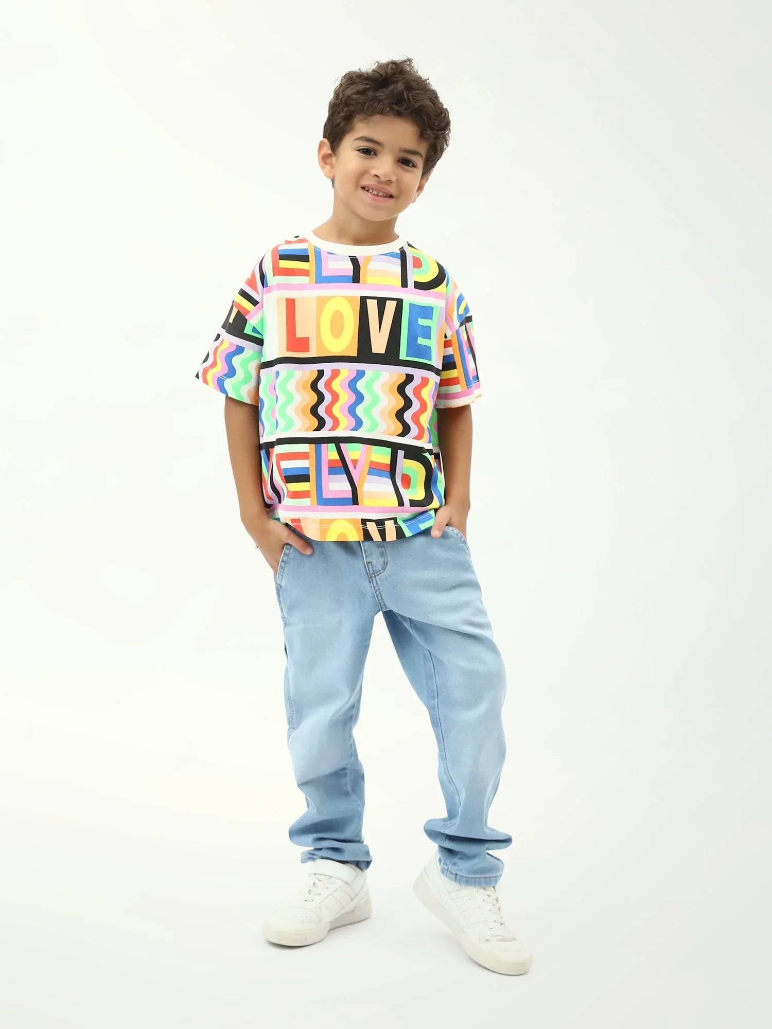 T-shirt garçon multicolore imprimé LOVE, coupe oversize, manches courtes - TSH24SARO75478MB1 - Justyol