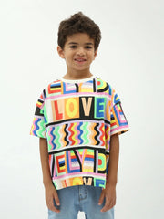 T-shirt garçon multicolore imprimé LOVE, coupe oversize, manches courtes - TSH24SARO75478MB1 - Justyol
