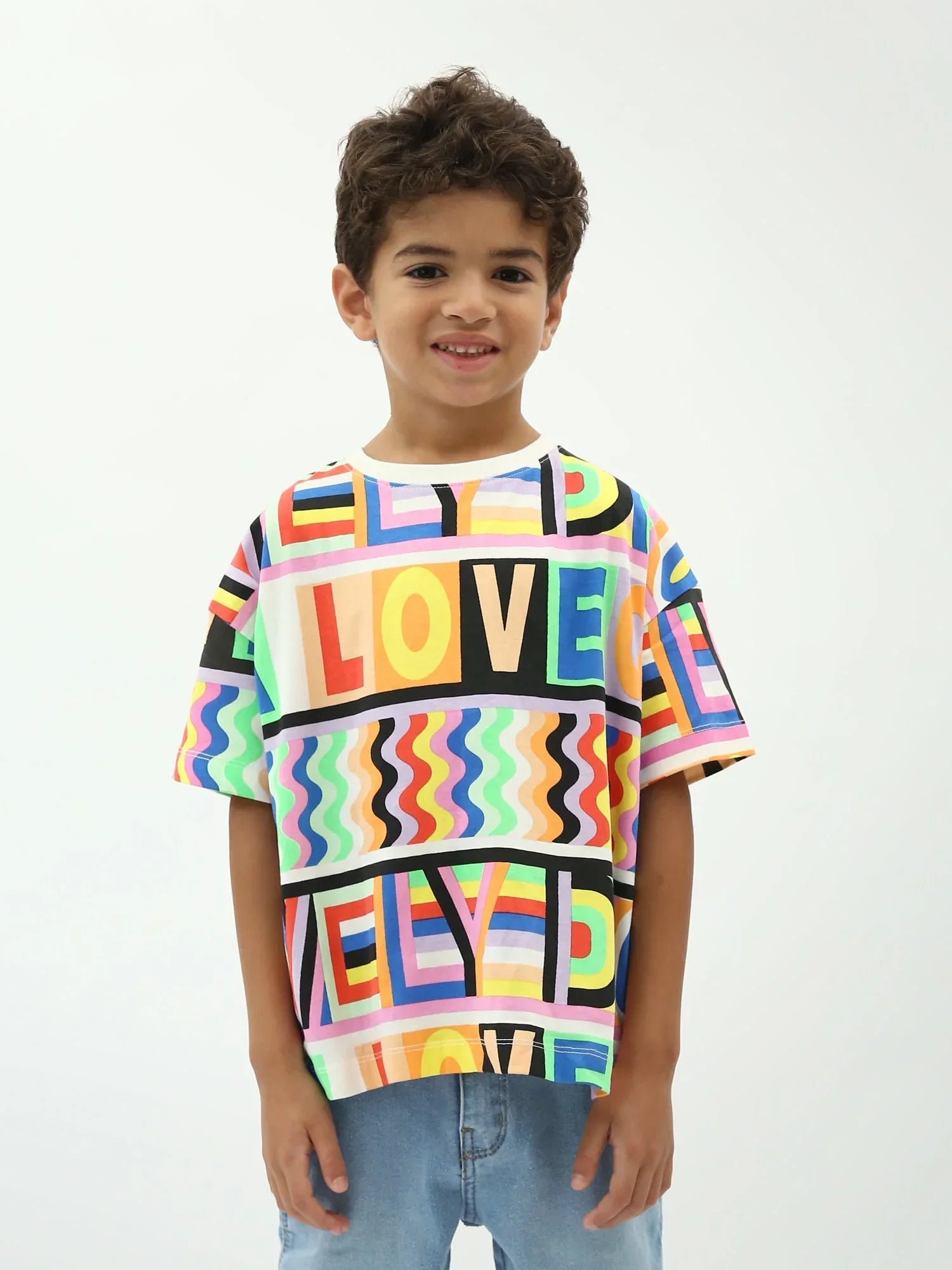 T-shirt garçon multicolore imprimé LOVE, coupe oversize, manches courtes - TSH24SARO75478MB1 - Justyol