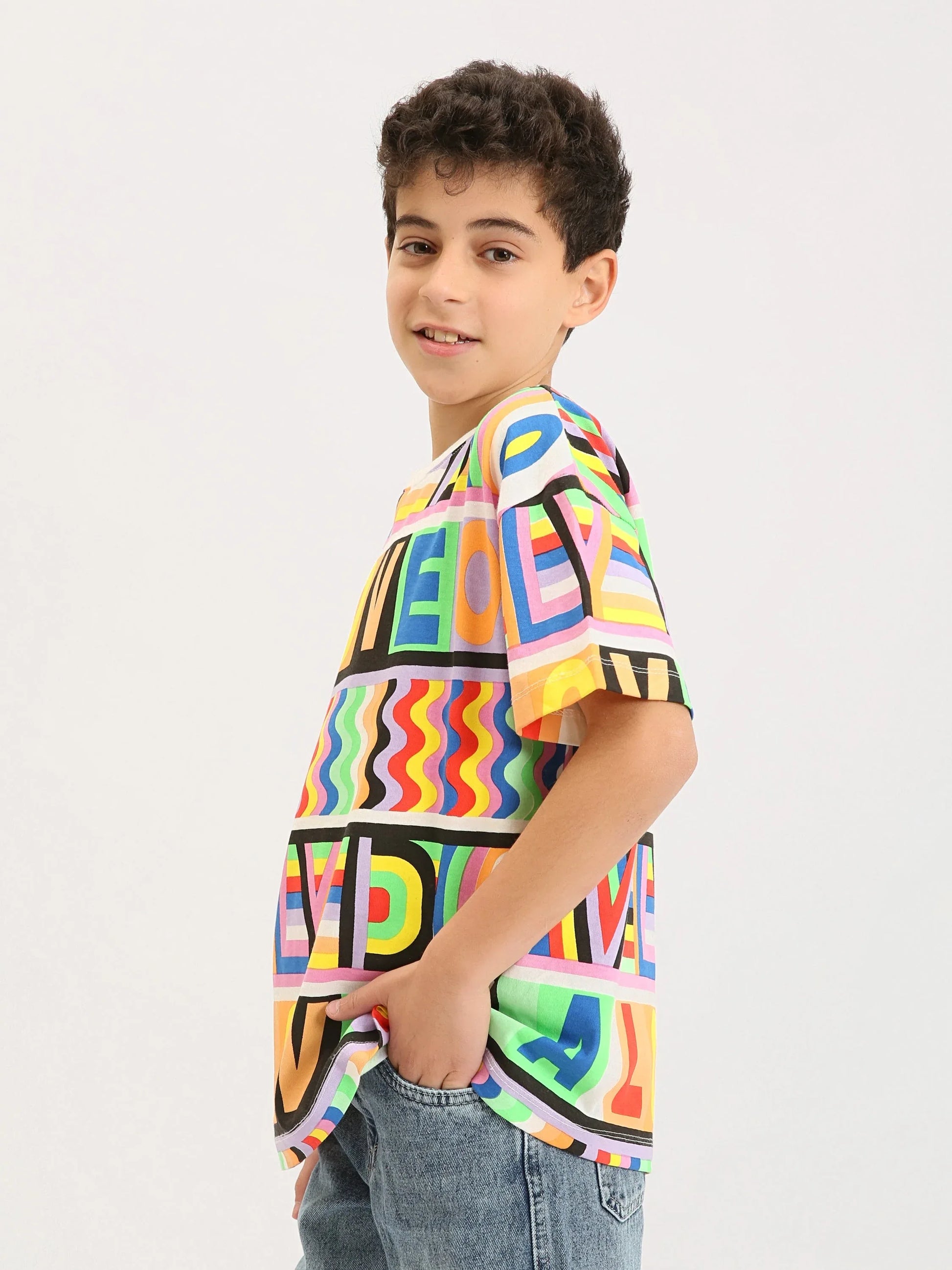 T-shirt garçon ado imprimé multicolore LOVE – Manches courtes - TSH24SARO75478MJ1 - Justyol