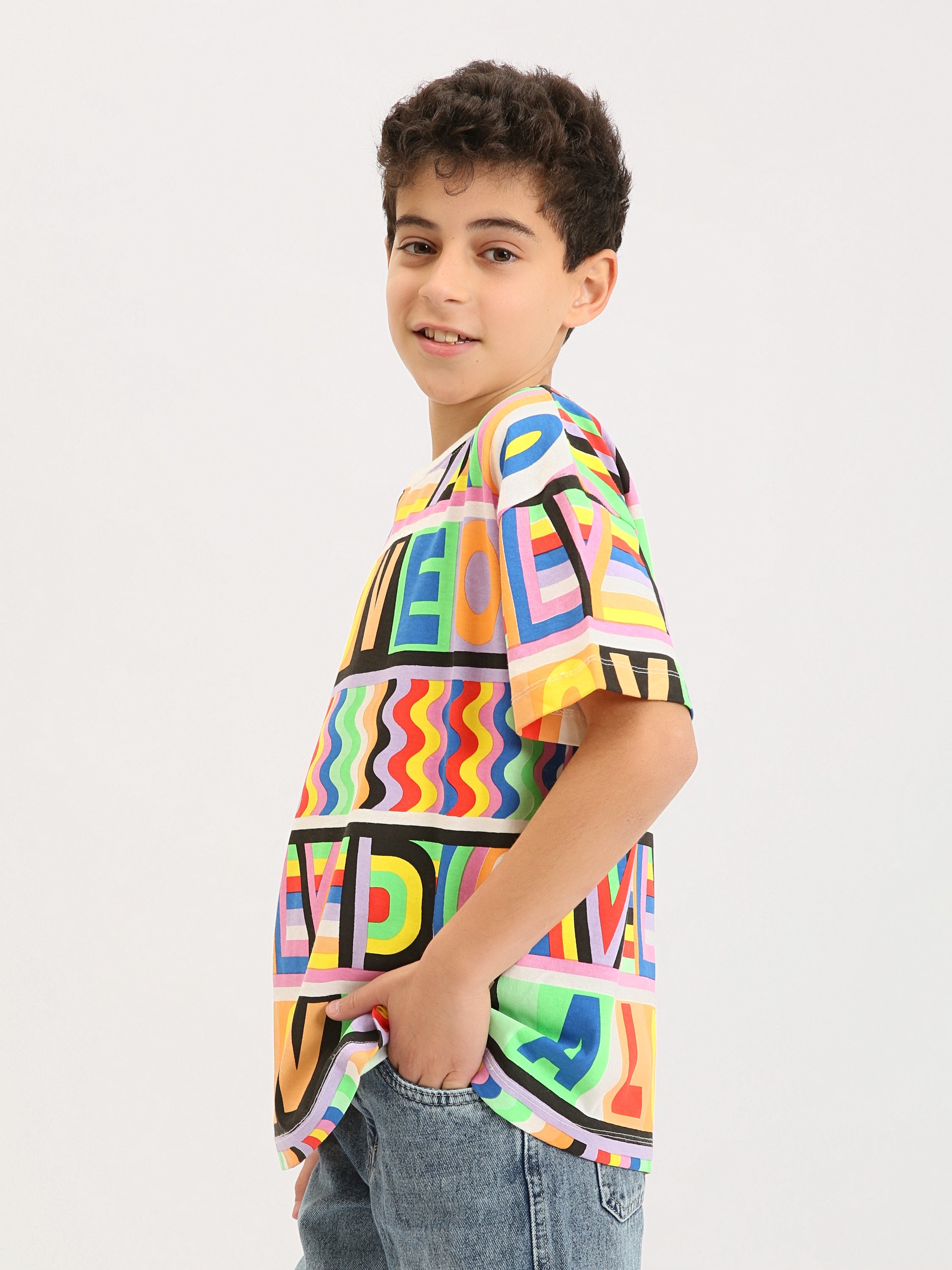 T-shirt garçon ado imprimé multicolore LOVE – Manches courtes - TSH24SARO75478MJ1