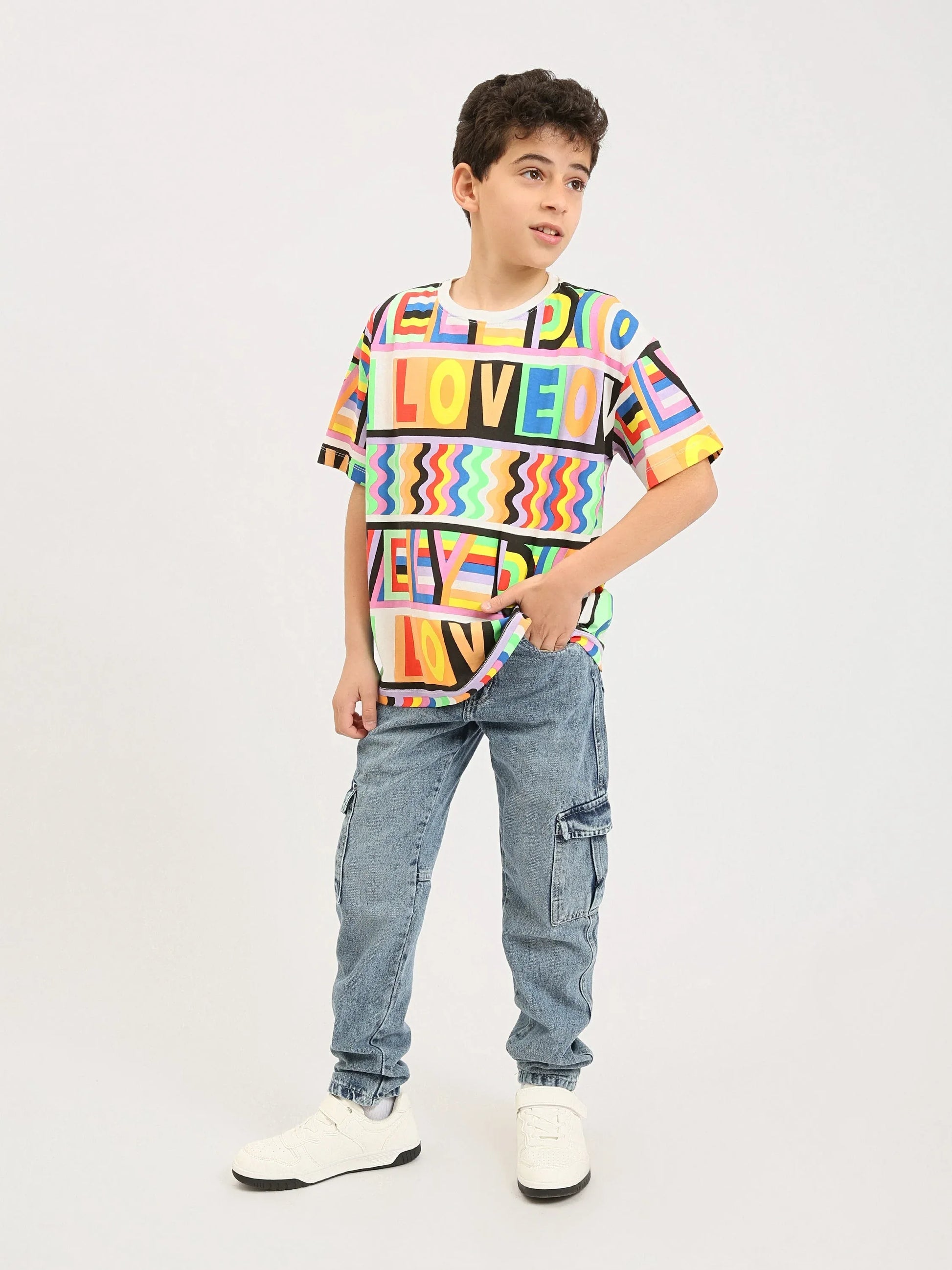 T-shirt garçon ado imprimé multicolore LOVE – Manches courtes - TSH24SARO75478MJ1 - Justyol