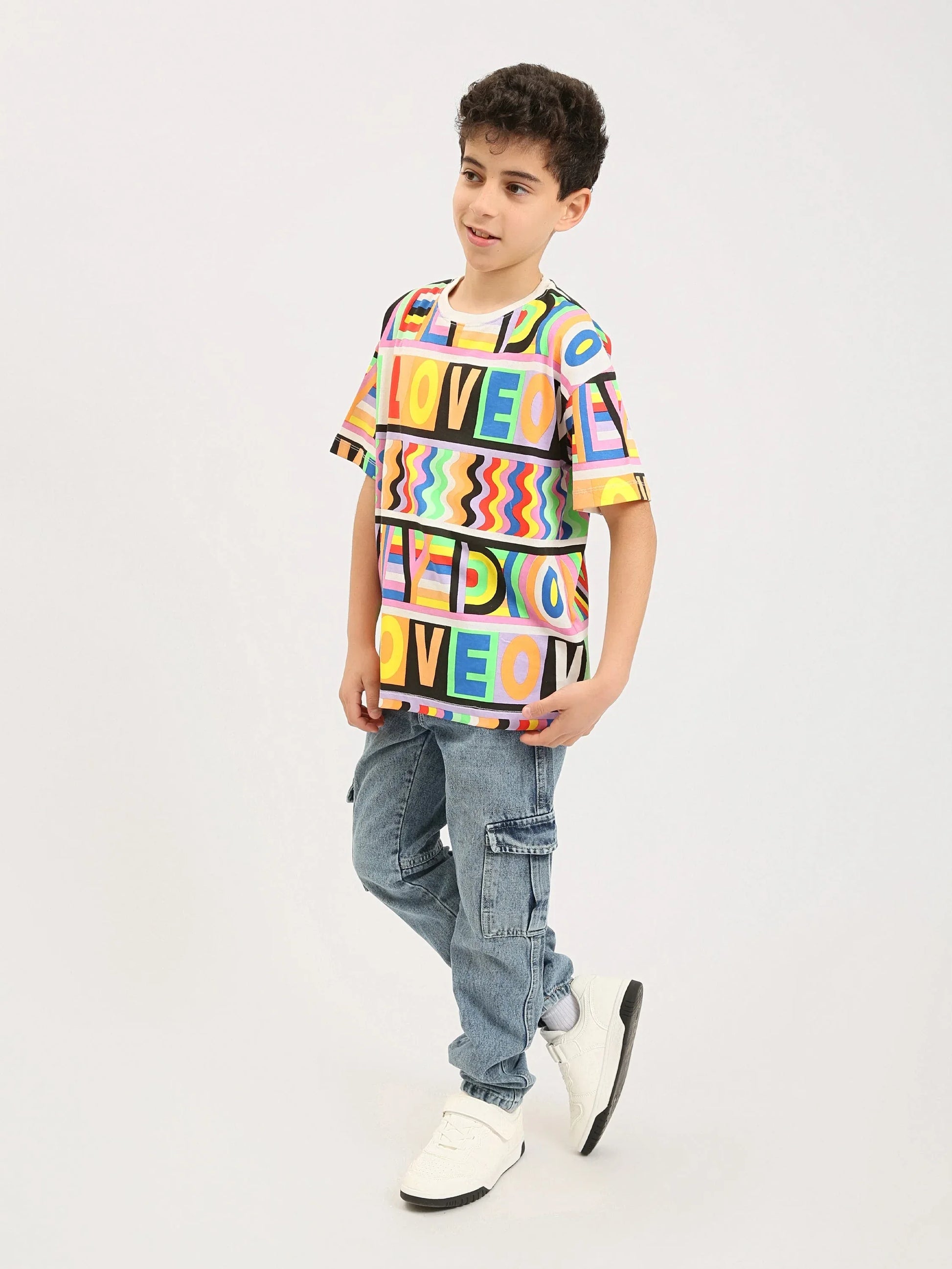 T-shirt garçon ado imprimé multicolore LOVE – Manches courtes - TSH24SARO75478MJ1 - Justyol
