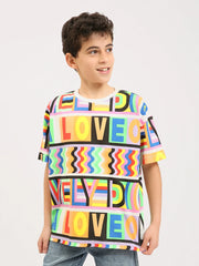 T-shirt garçon ado imprimé multicolore LOVE – Manches courtes - TSH24SARO75478MJ1 - Justyol