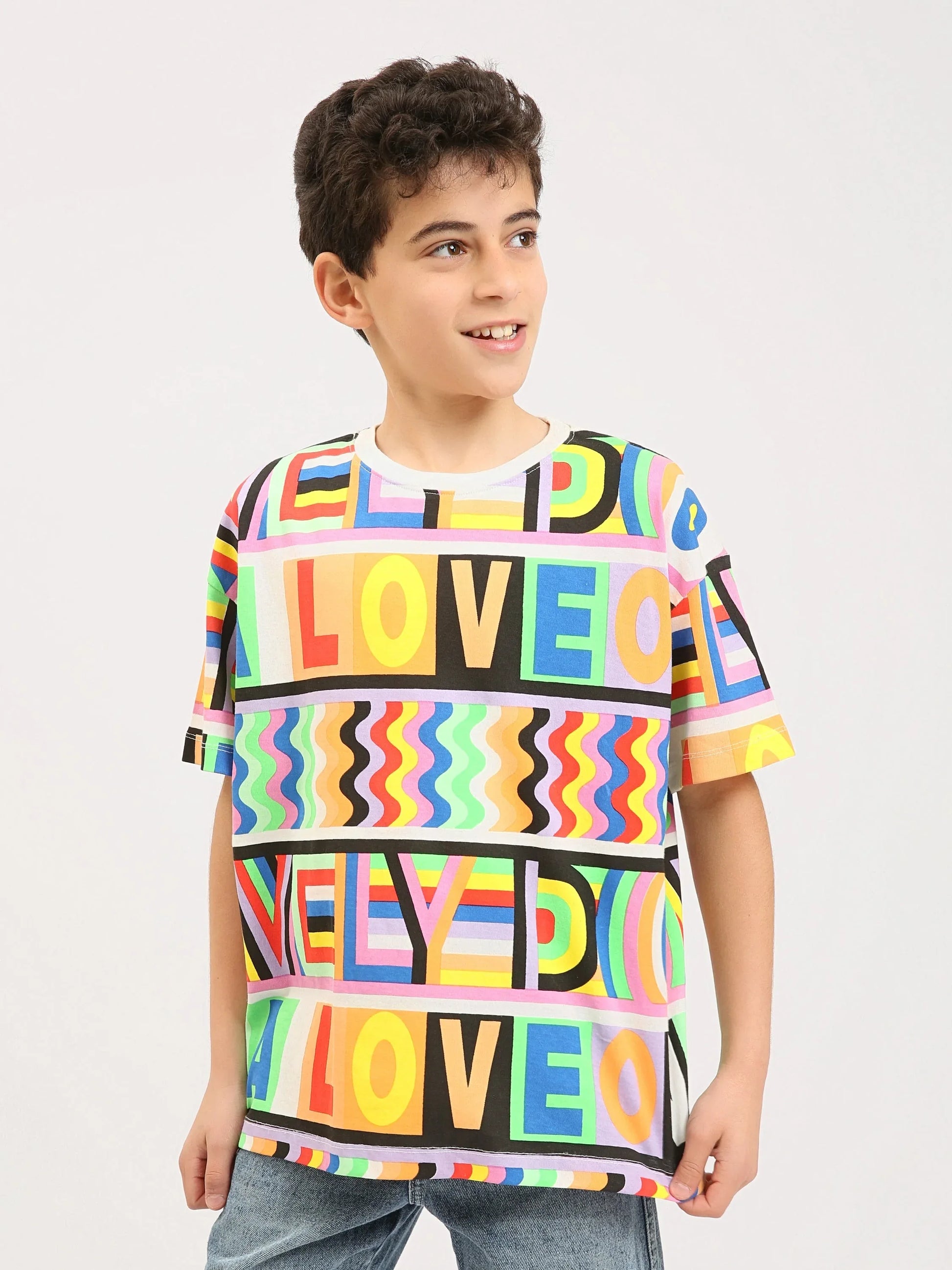 T-shirt garçon ado imprimé multicolore LOVE – Manches courtes - TSH24SARO75478MJ1 - Justyol