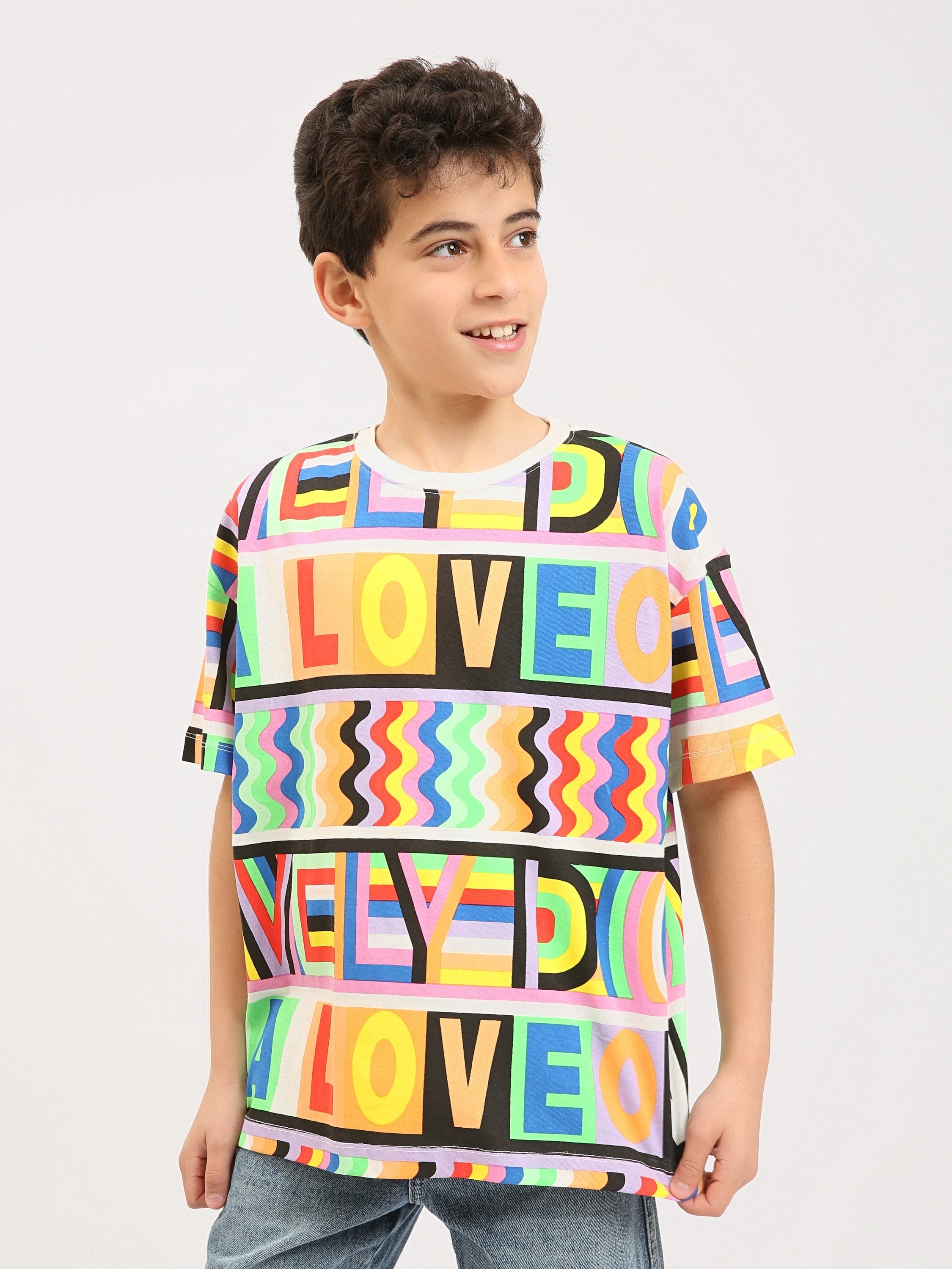 T-shirt garçon ado imprimé multicolore LOVE – Manches courtes - TSH24SARO75478MJ1