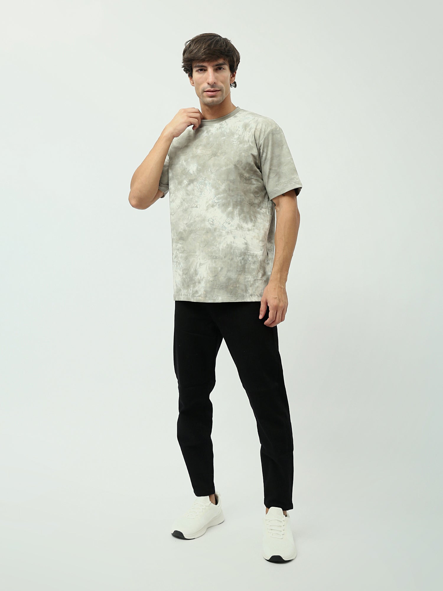 T-shirt décontracté "Smiley" Olive – Design Tie-Dye avec motif brodé - TSH24SARR20072TM1