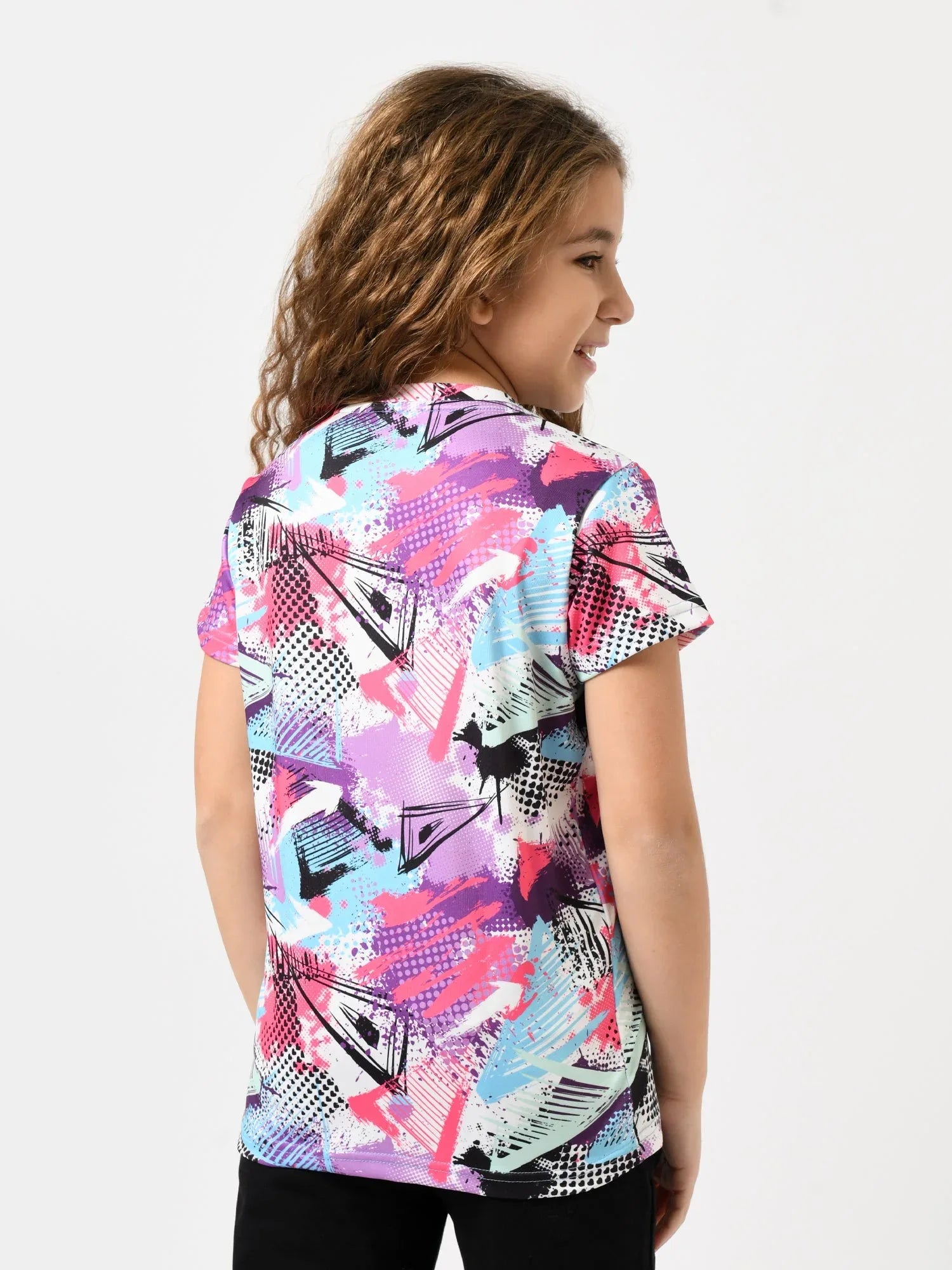 T-shirt fille à manches courtes, imprimé abstrait graphique – TSH24SARR71083MG1 - Justyol