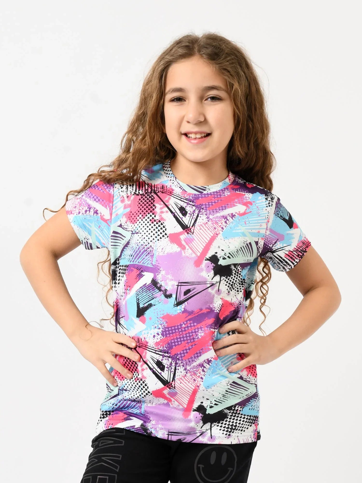 T-shirt fille à manches courtes, imprimé abstrait graphique – TSH24SARR71083MG1 - Justyol