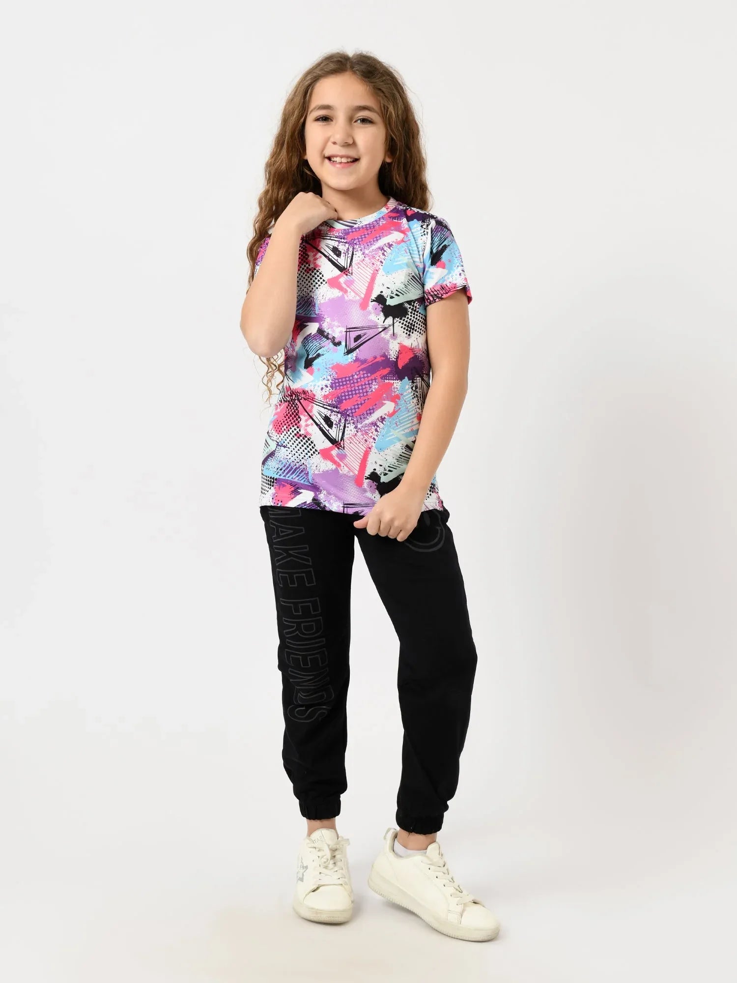 T-shirt fille à manches courtes, imprimé abstrait graphique – TSH24SARR71083MG1 - Justyol