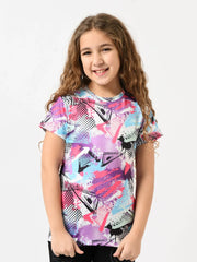 T-shirt fille à manches courtes, imprimé abstrait graphique – TSH24SARR71083MG1 - Justyol