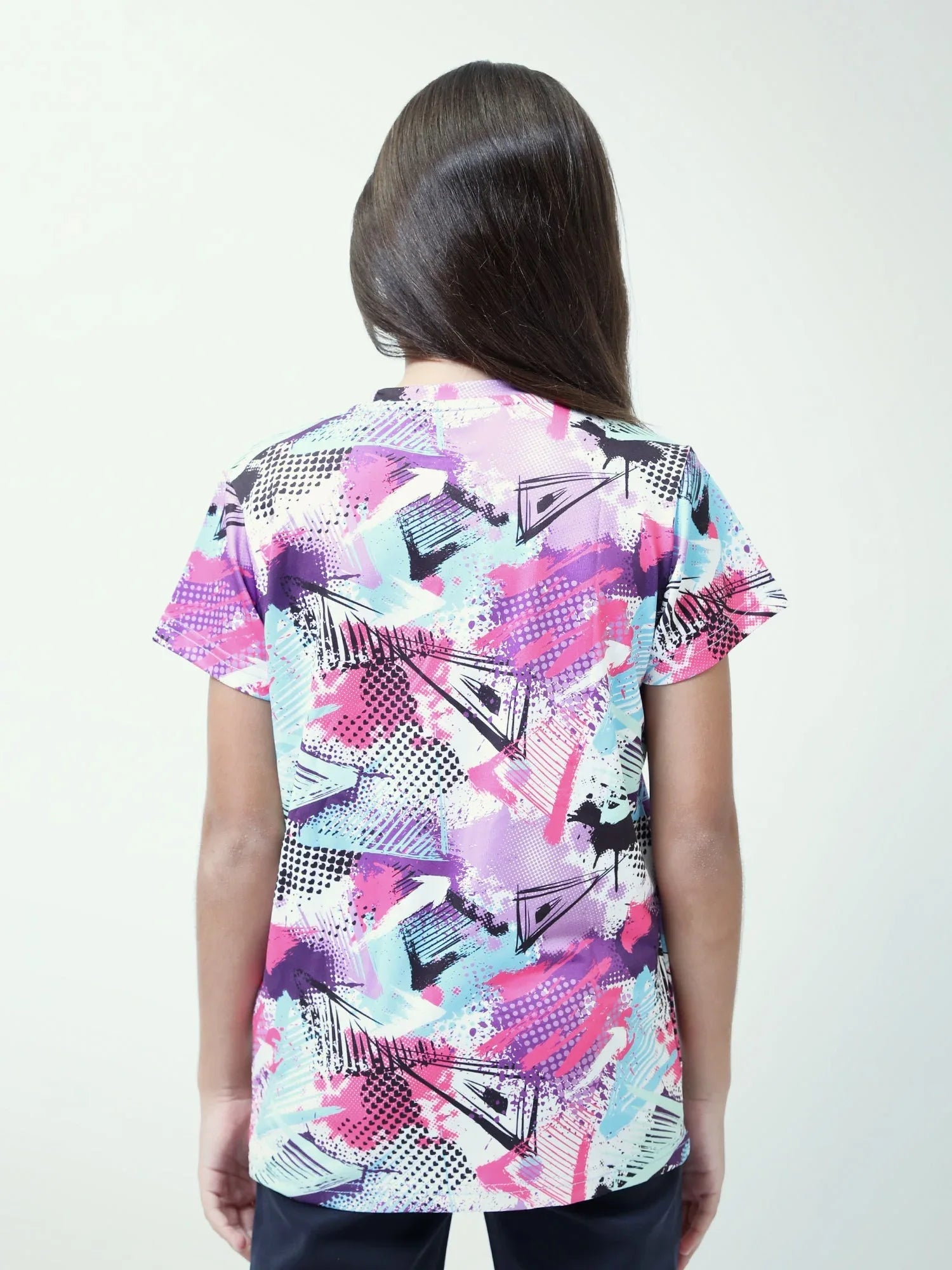 T-shirt ado fille à manches courtes, imprimé graphique abstrait – TSH24SARR71083MR1 - Justyol