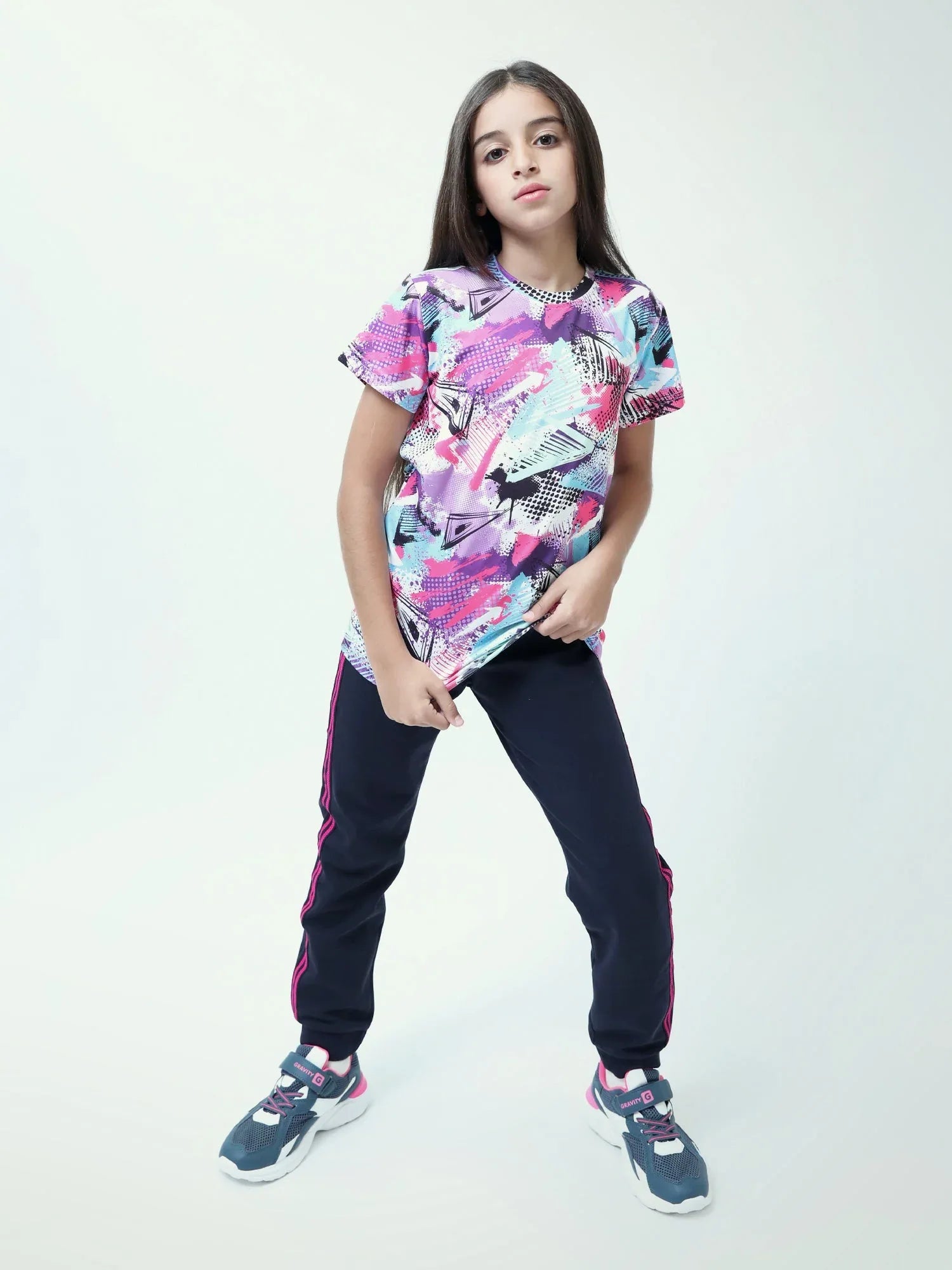 T-shirt ado fille à manches courtes, imprimé graphique abstrait – TSH24SARR71083MR1 - Justyol