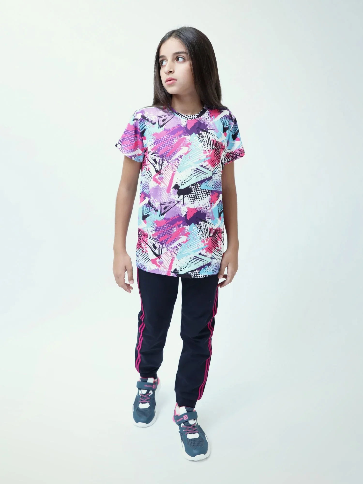 T-shirt ado fille à manches courtes, imprimé graphique abstrait – TSH24SARR71083MR1 - Justyol