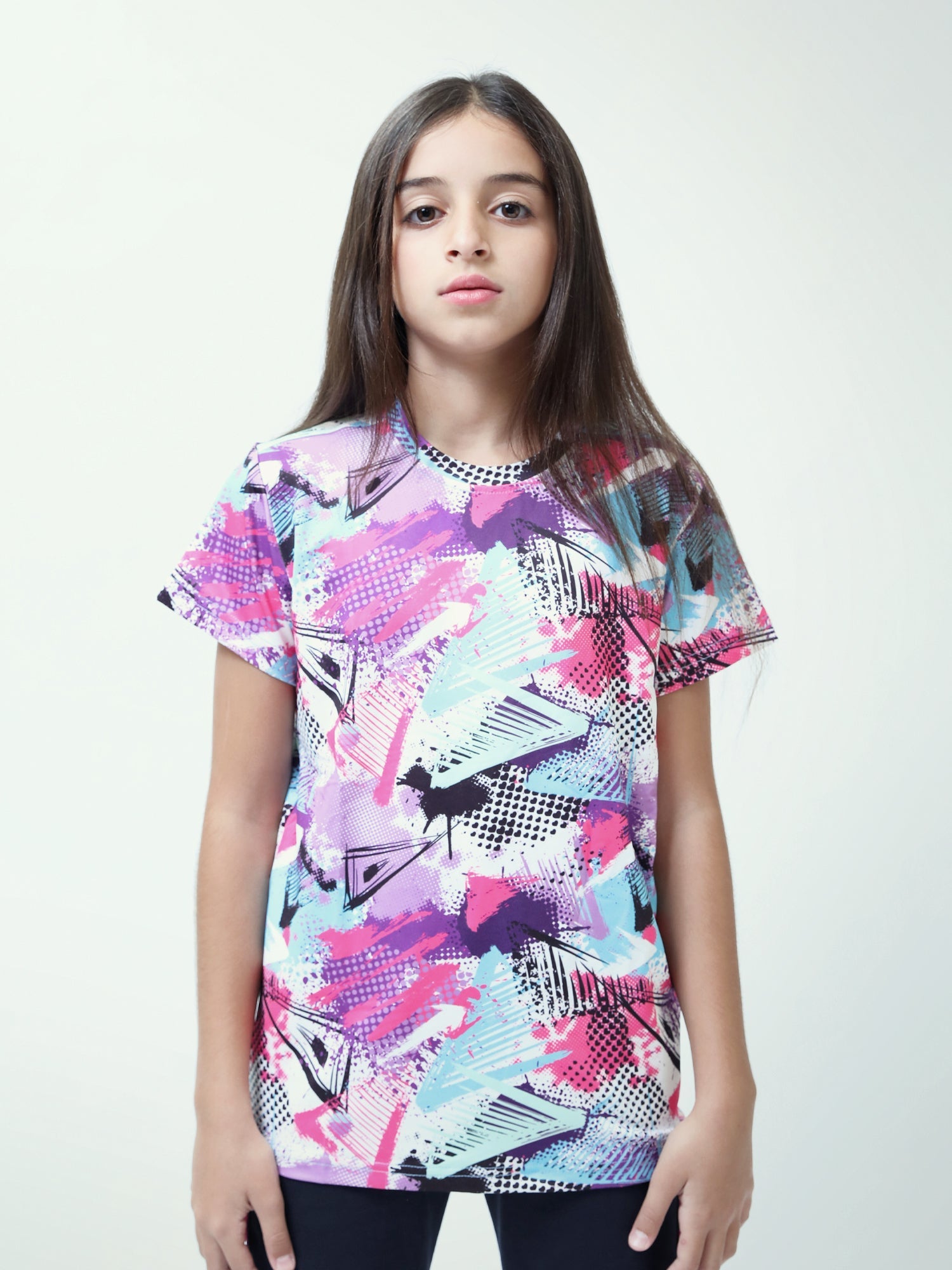 T-shirt ado fille à manches courtes, imprimé graphique abstrait – TSH24SARR71083MR1