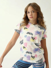 T-shirt ado fille à manches courtes, imprimé all-over Street Pop – TSH24SARR71085MR1 - Justyol