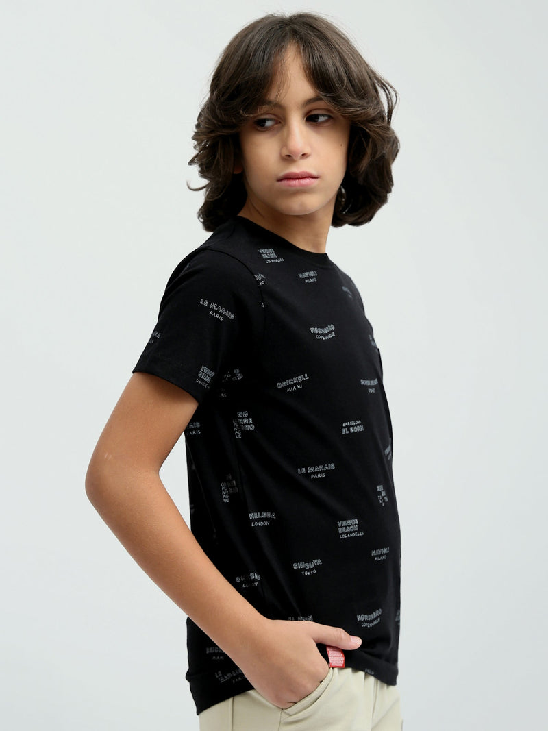T-shirt Enfant Noir à Imprimé Textuel -TSH24SARS32587TB1