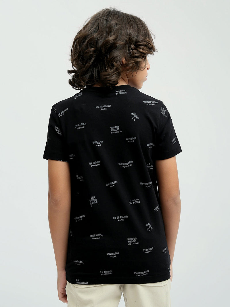 T-shirt Enfant Noir à Imprimé Textuel -TSH24SARS32587TB1