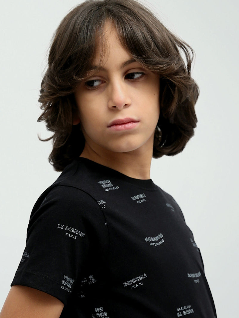 T-shirt Enfant Noir à Imprimé Textuel -TSH24SARS32587TB1