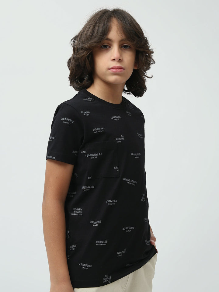 T-shirt Enfant Noir à Imprimé Textuel -TSH24SARS32587TB1