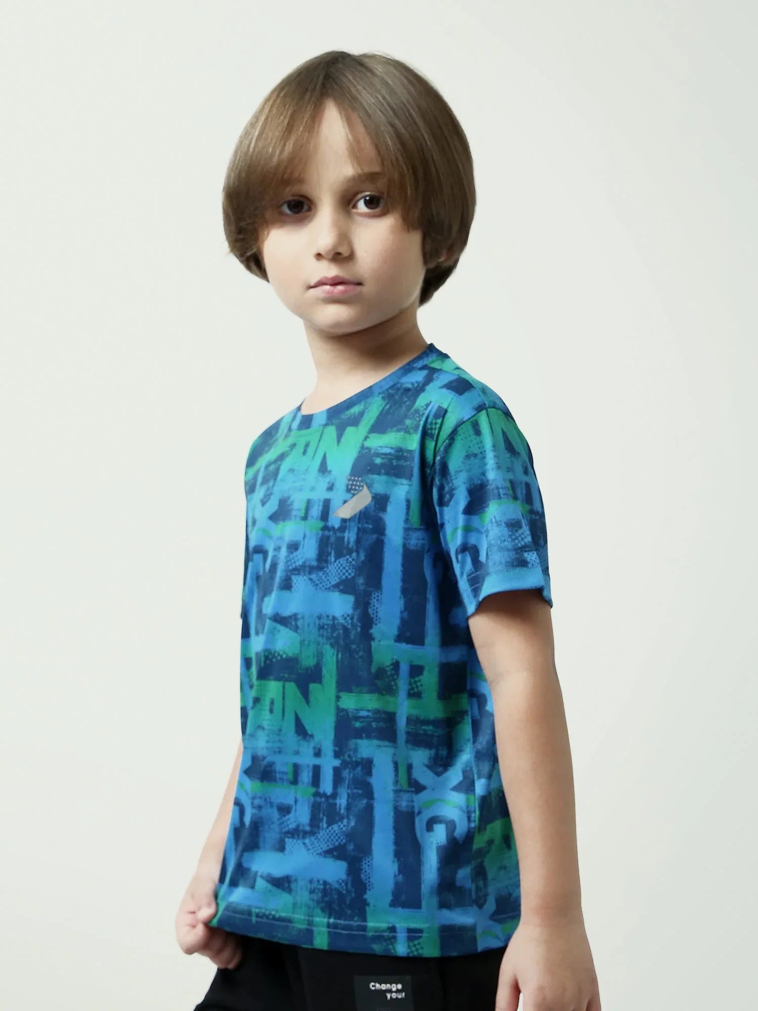 T-shirt garçon bleu imprimé all-over style street – manches courtes été - TSH24SARS75661MB1 - Justyol
