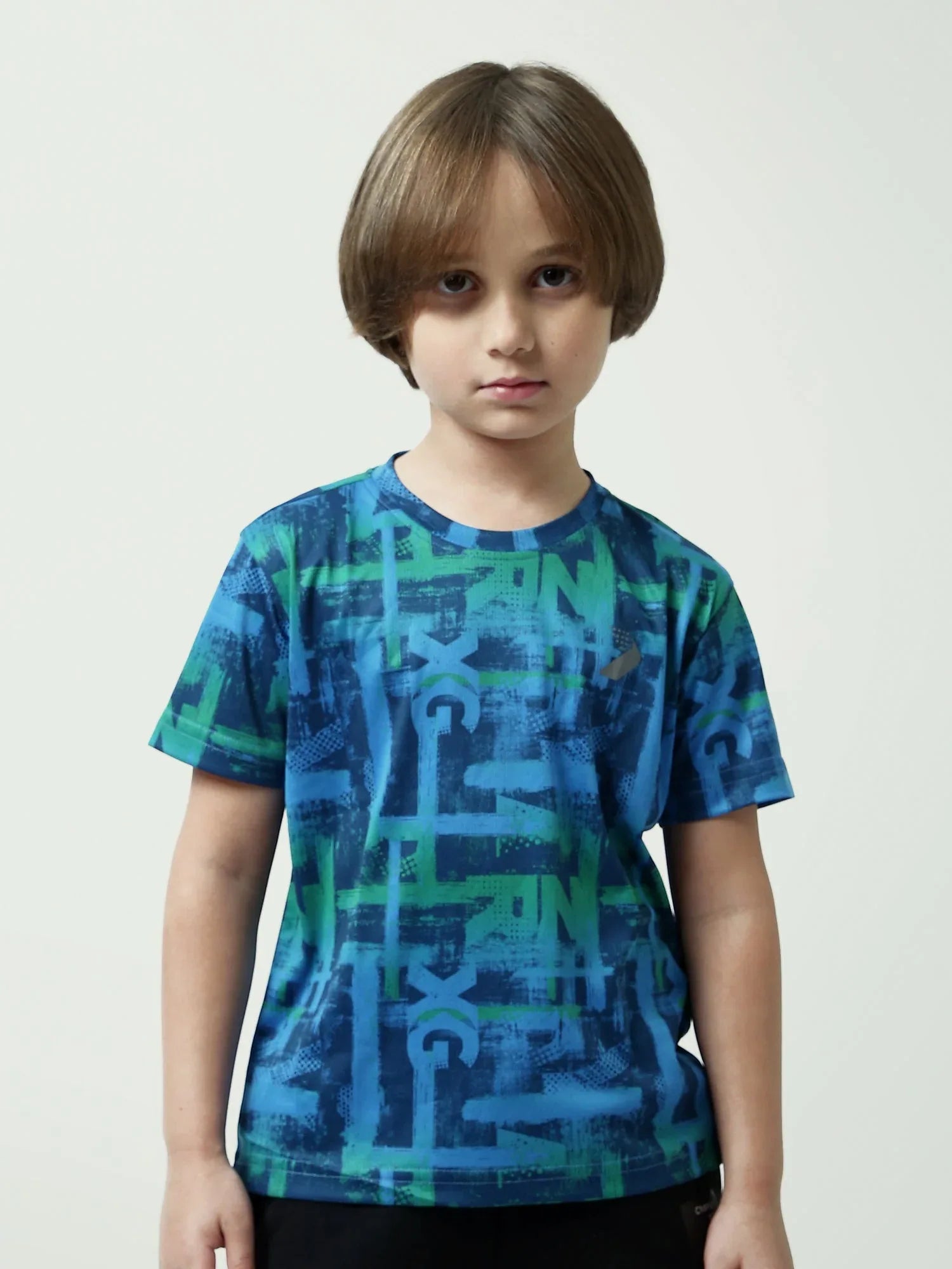 T-shirt garçon bleu imprimé all-over style street – manches courtes été - TSH24SARS75661MB1 - Justyol