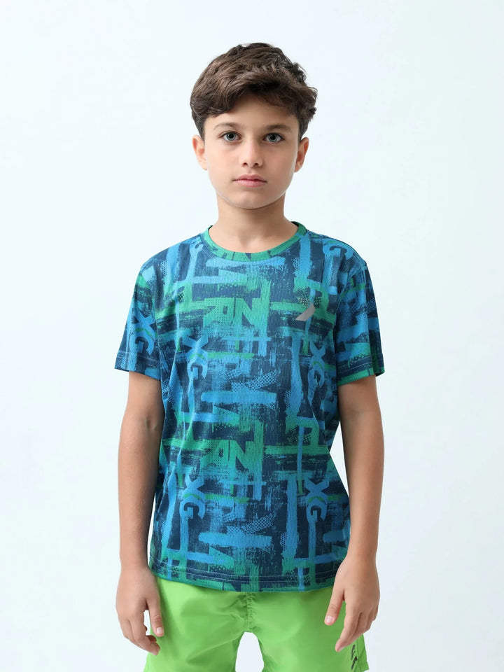 T-shirt ado garçon bleu imprimé street – col rond, style sporty - TSH24SARS75661MJ1