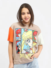 T-shirt fille Sailor Moon beige et blanc - TSH24SCRO70897MR1 - Justyol