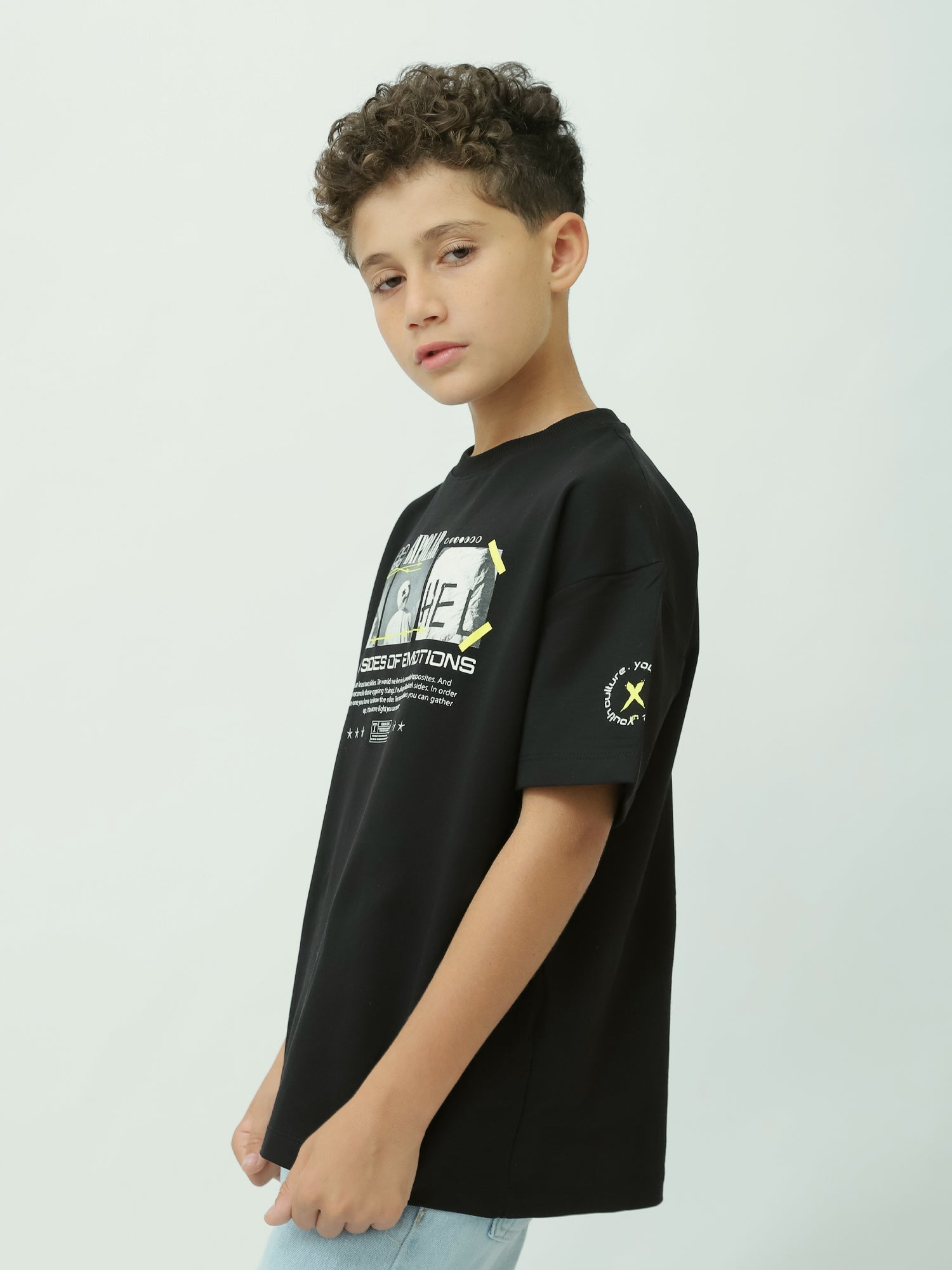 T-shirt pour enfants avec le motif "BIPOLAR" et le slogan "TWO SIDES OF EMOTIONS" - TSH24SPRO20055TB1