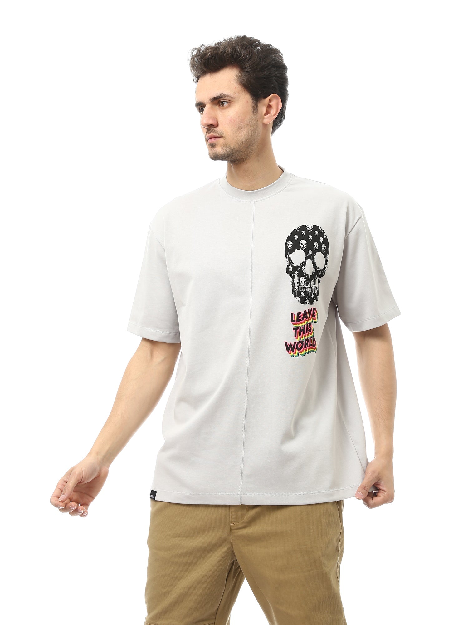 T-shirt Homme à Imprimé Crâne - Message Audacieux "Leave This World" - TSH24SPRO20096TM1