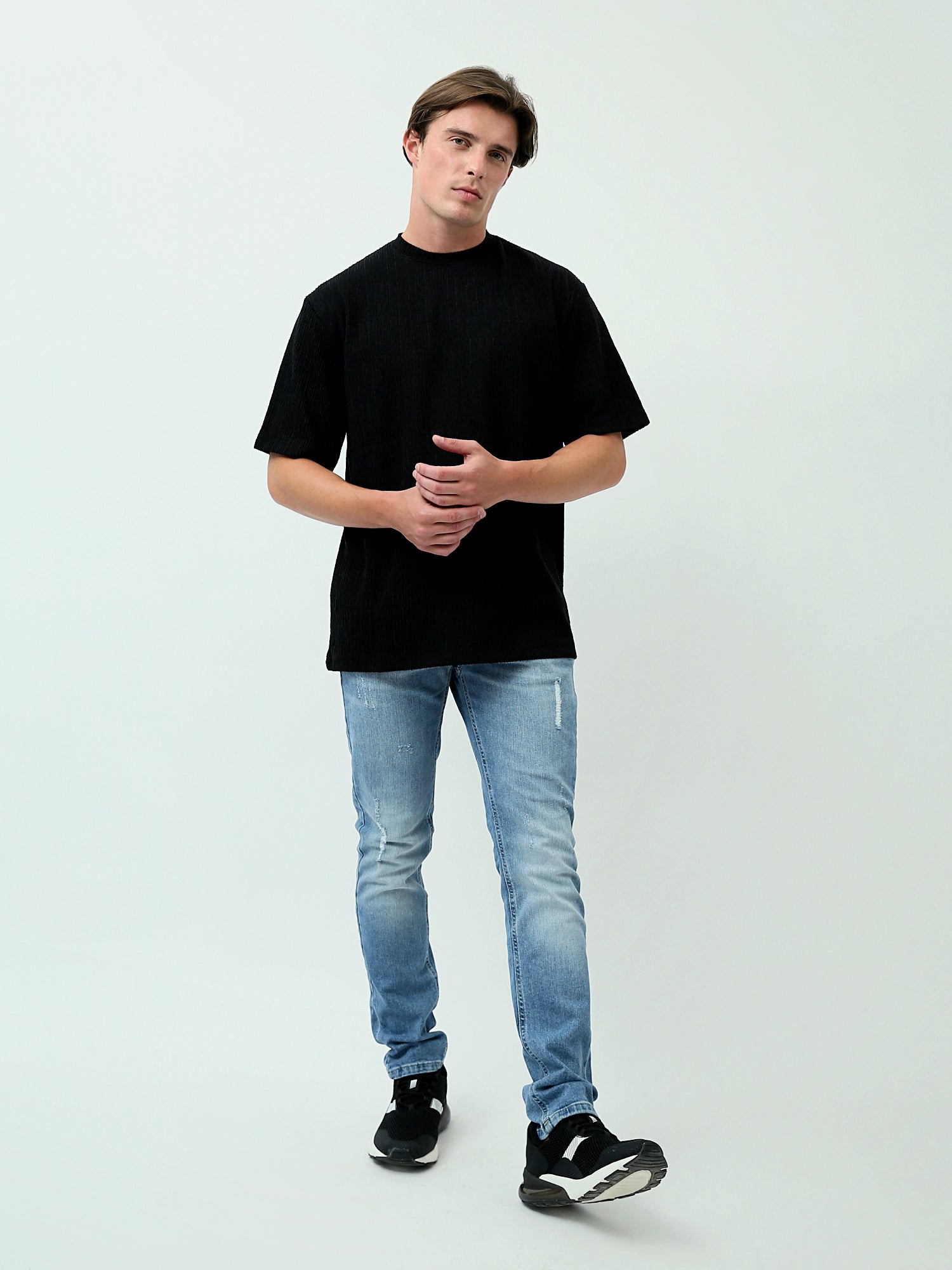 T-shirt Homme Noir Coupe Droite – Style Minimaliste Casual - TSH24SPRO20103TM1