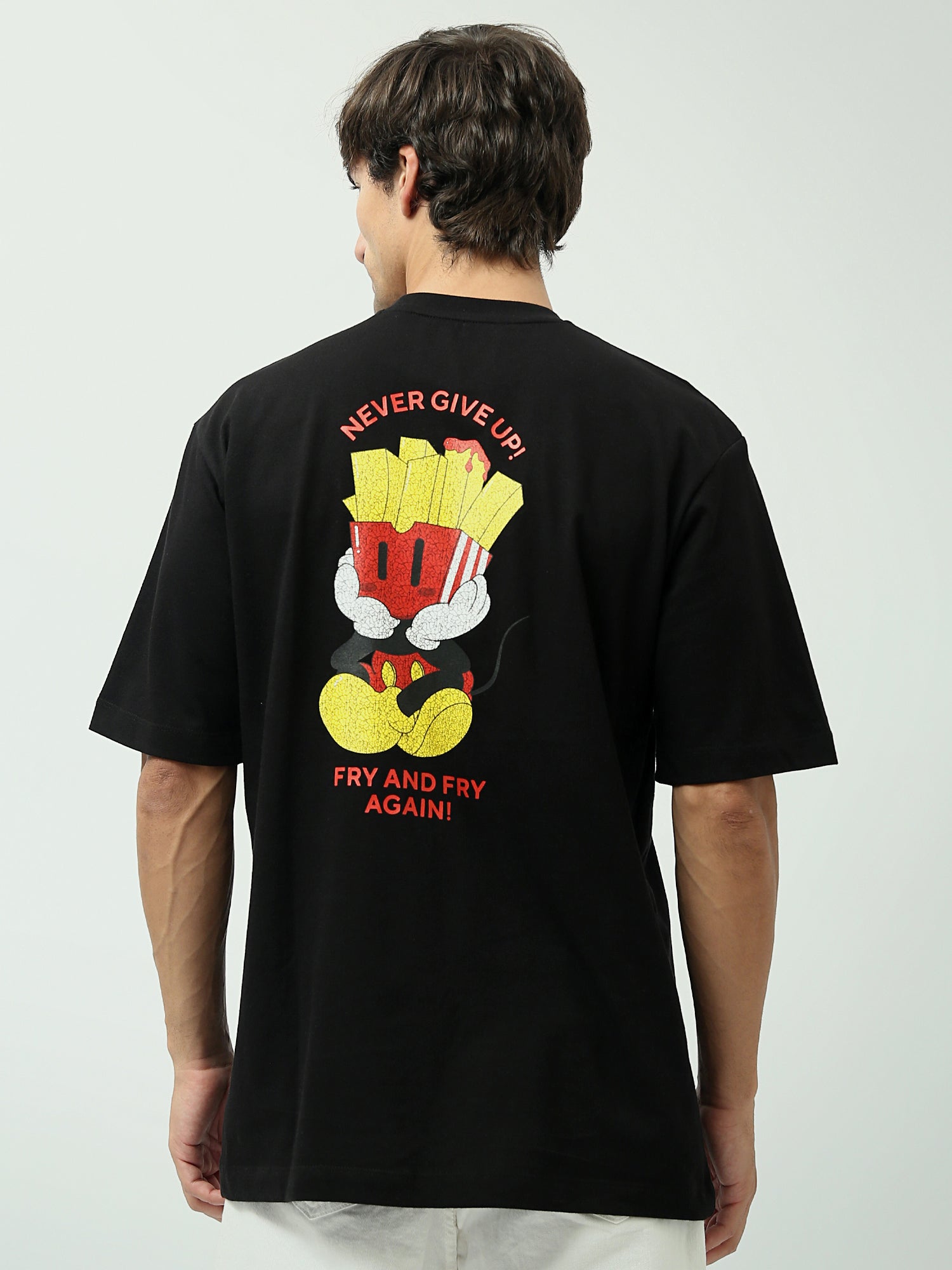 T-shirt Oversized "Fry and Fry Again!" – Design amusant avec imprimé fries - TSH24SPRO20120TM1