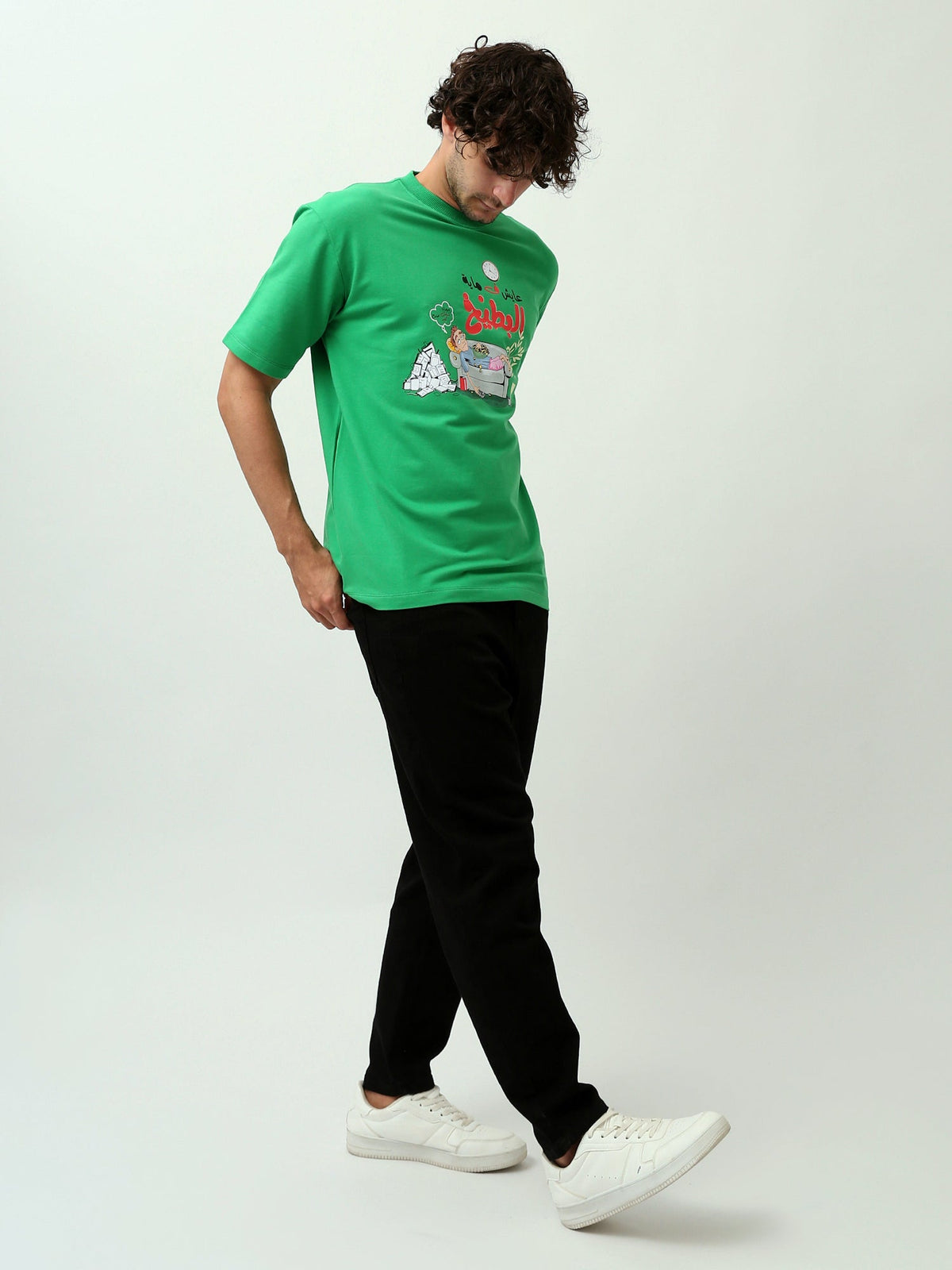 T-shirt homme en vert avec graphique et texte en arabe - Style décontracté - TSH24SPRO20920TM1