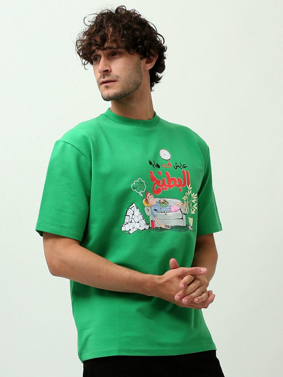T-shirt homme en vert avec graphique et texte en arabe - Style décontracté - TSH24SPRO20920TM1