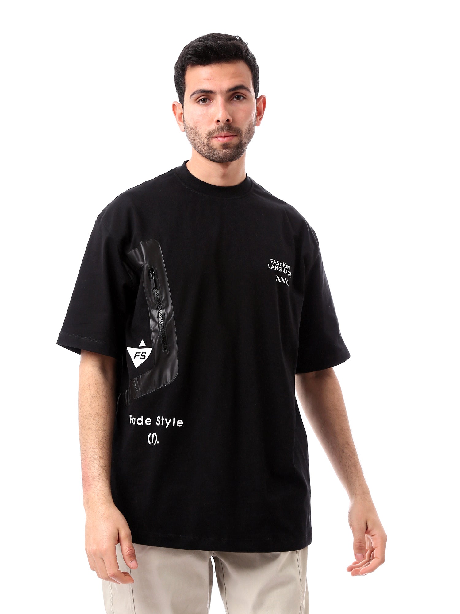 T-shirt Homme Ample avec Détails Imprimés et Poche Zippée – Confort et Style Moderne - TSH24SPRO20929TM1