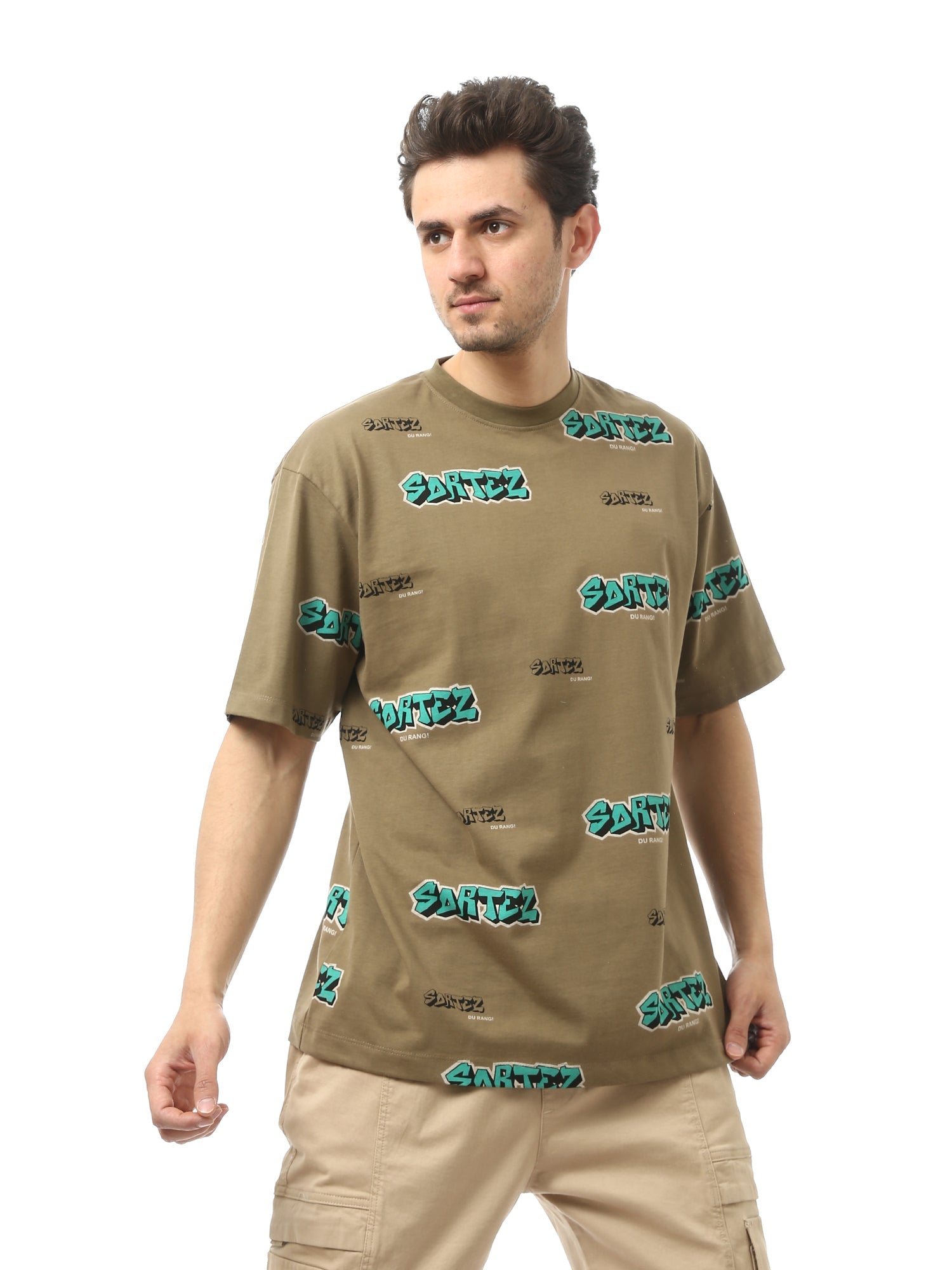 T-shirt homme au design élégant de couleur olive – TSH24SPRO20931TM1