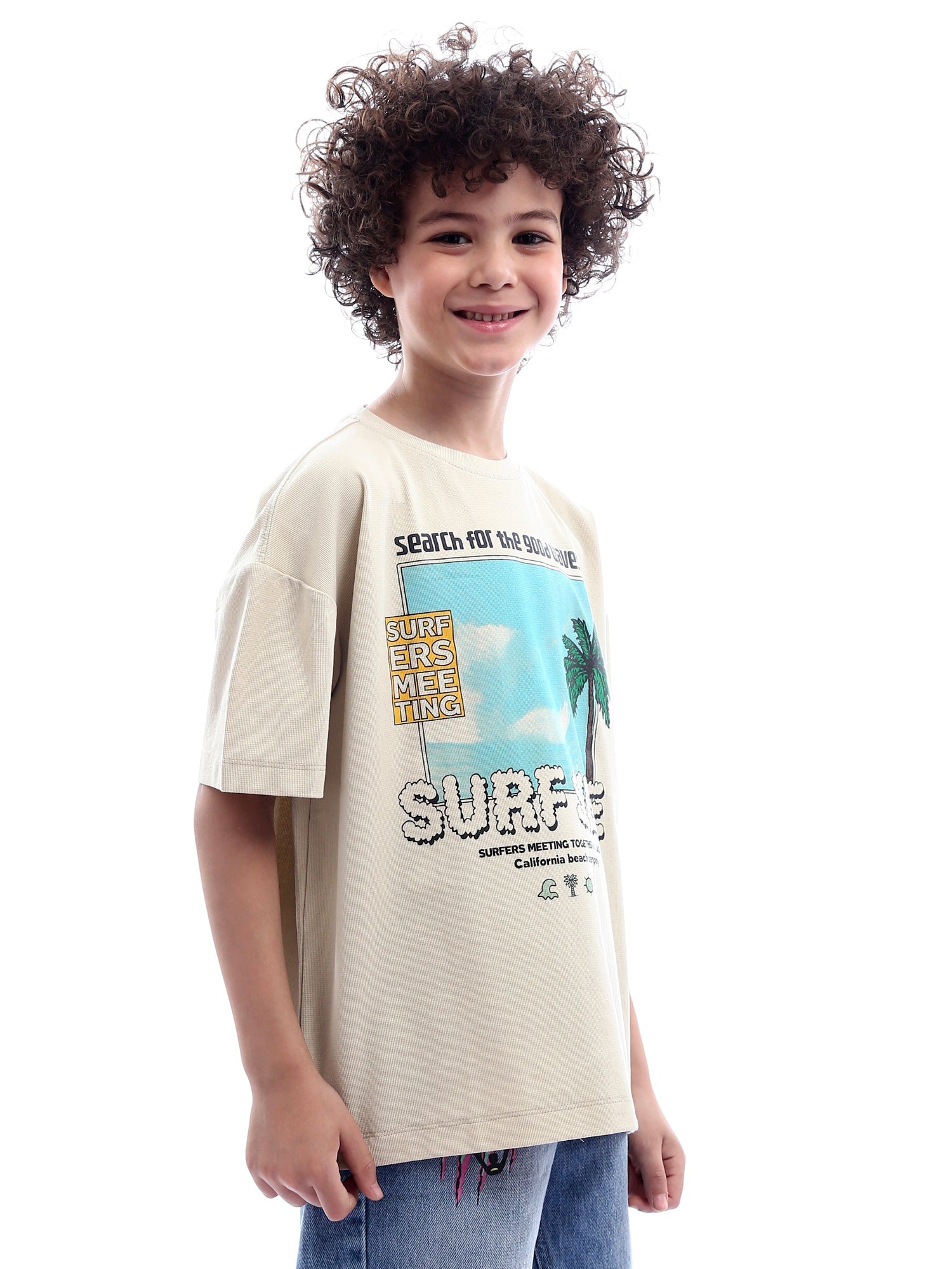 T-shirt pour garçon beige avec impression distinctive -TSH24SPRO32615TB1