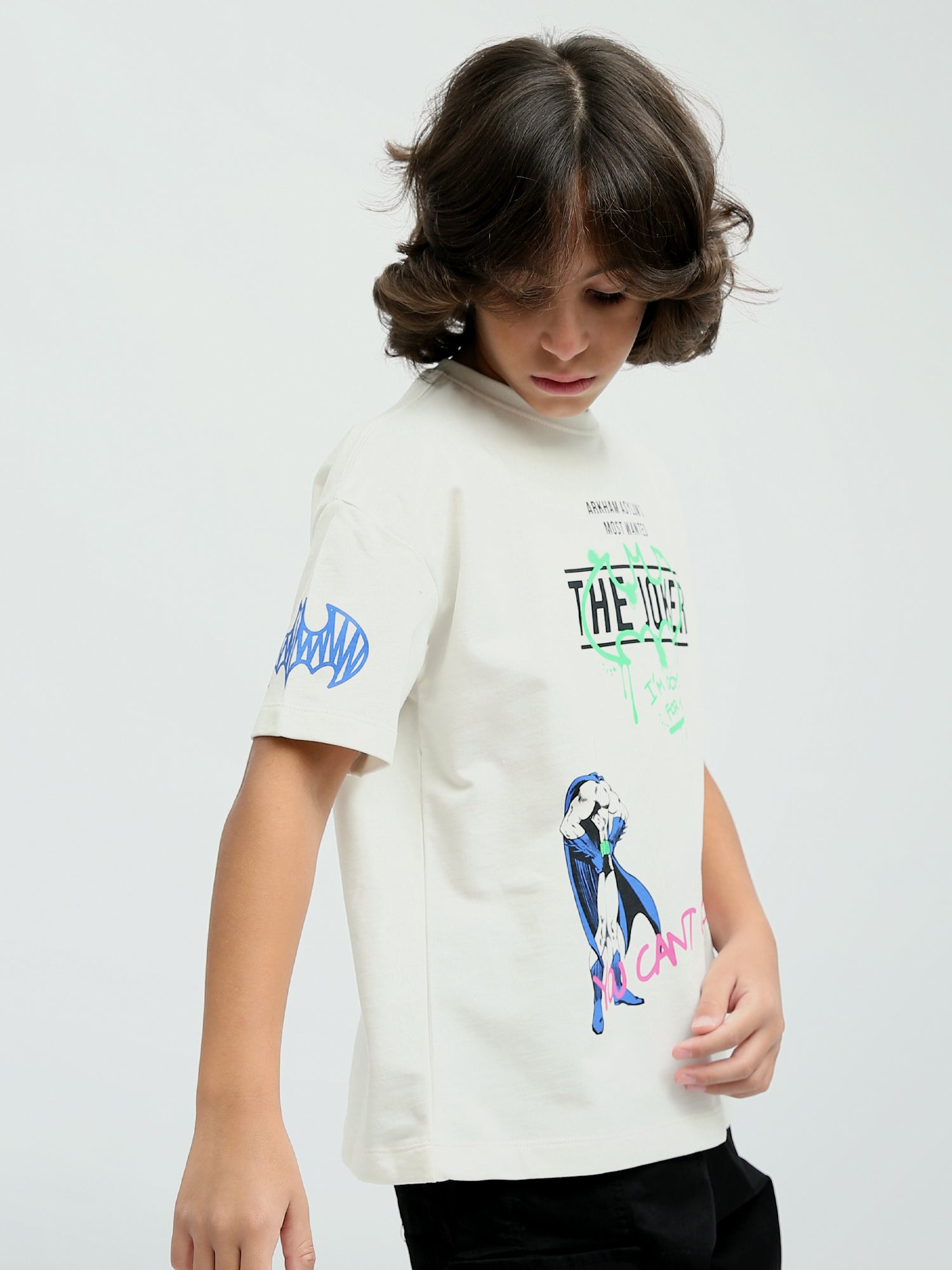T-shirt Garçon Blanc "Batman vs Joker" – Design Dynamique et Fun - TSH24SPRO32666TB1
