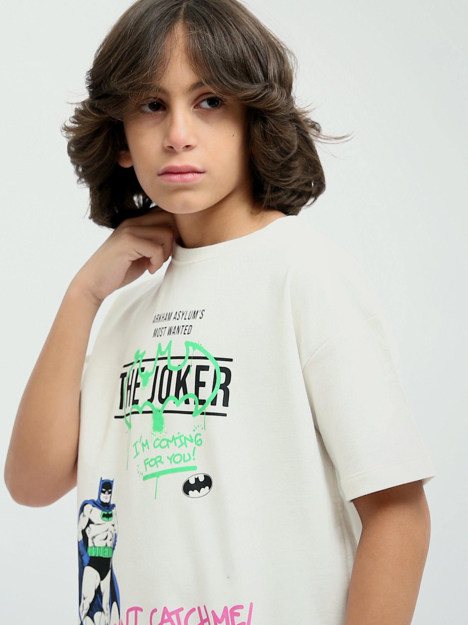 T-shirt Garçon Blanc "Batman vs Joker" – Design Dynamique et Fun - TSH24SPRO32666TB1