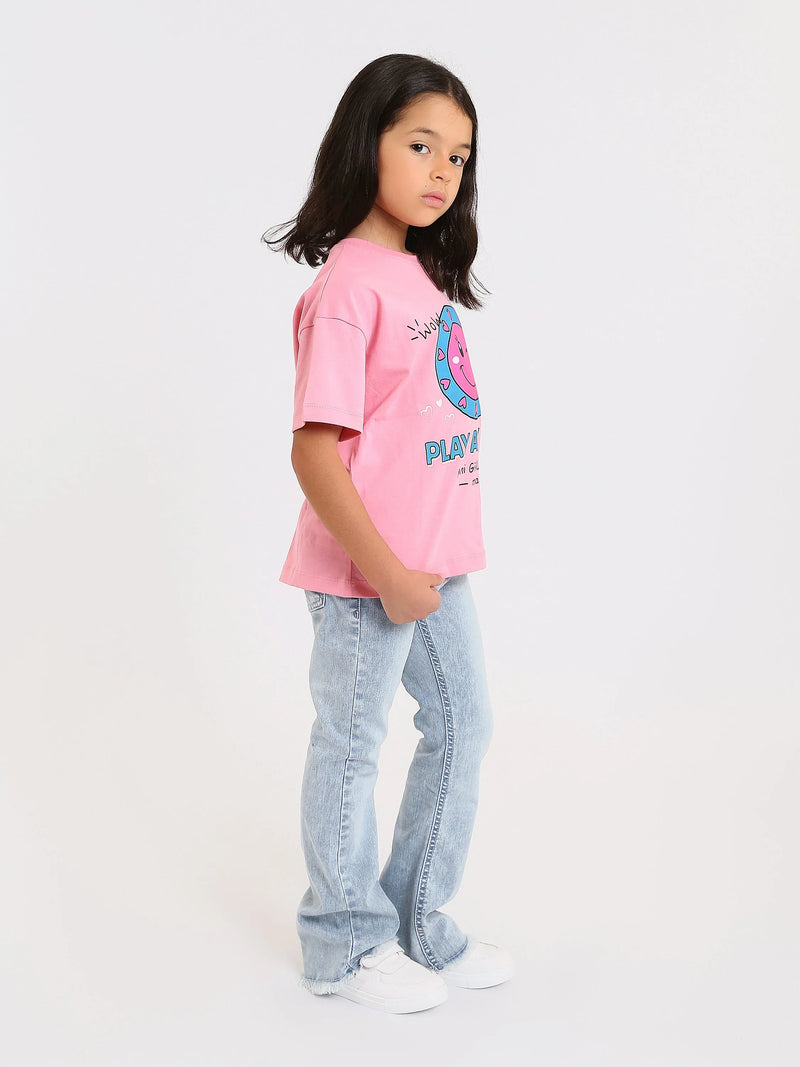 T-shirt fille PLAY ALL DAY rose et jaune - TSH24SPRO70877MG1