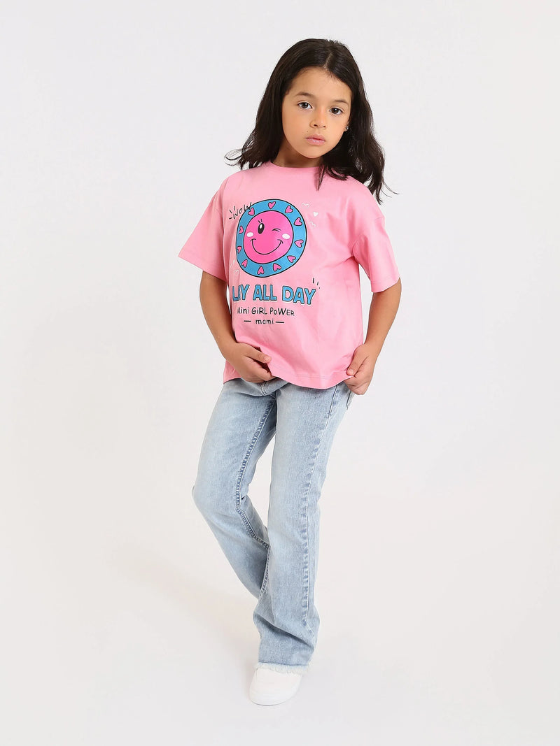 T-shirt fille PLAY ALL DAY rose et jaune - TSH24SPRO70877MG1