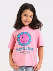 T-shirt fille PLAY ALL DAY rose et jaune - TSH24SPRO70877MG1 - Justyol