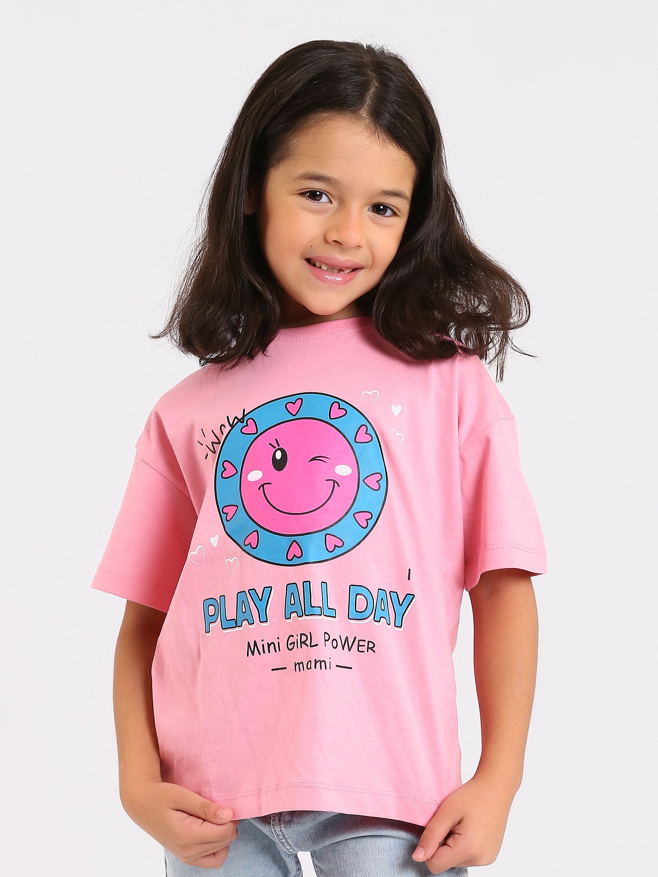 T-shirt fille PLAY ALL DAY rose et jaune - TSH24SPRO70877MG1