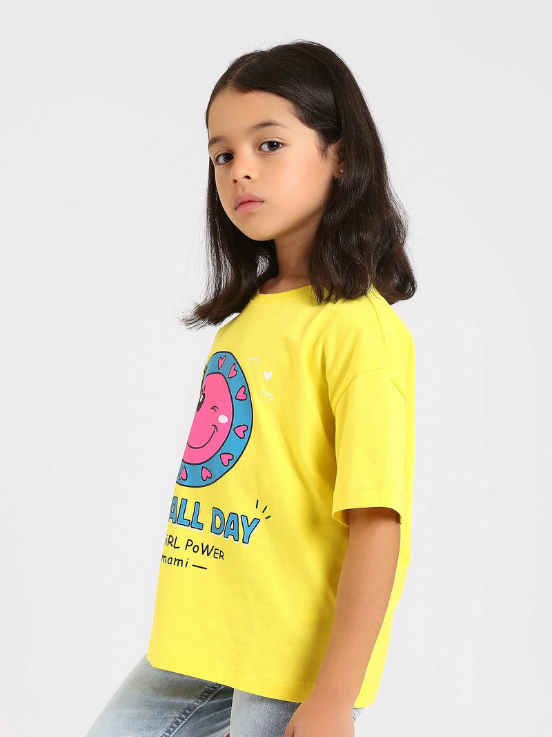 T-shirt fille PLAY ALL DAY rose et jaune - TSH24SPRO70877MG1