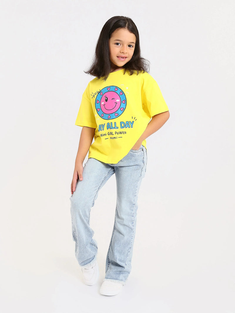 T-shirt fille PLAY ALL DAY rose et jaune - TSH24SPRO70877MG1