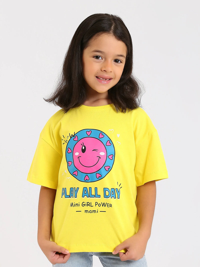 T-shirt fille PLAY ALL DAY rose et jaune - TSH24SPRO70877MG1