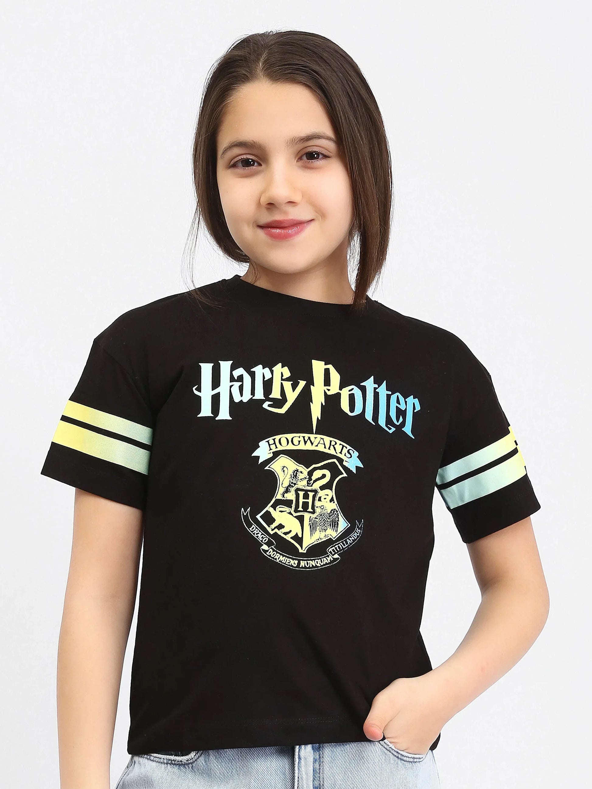 T-shirt fille Harry Potter Hogwarts noir et marron - TSH24SPRO70878MG1 - Justyol