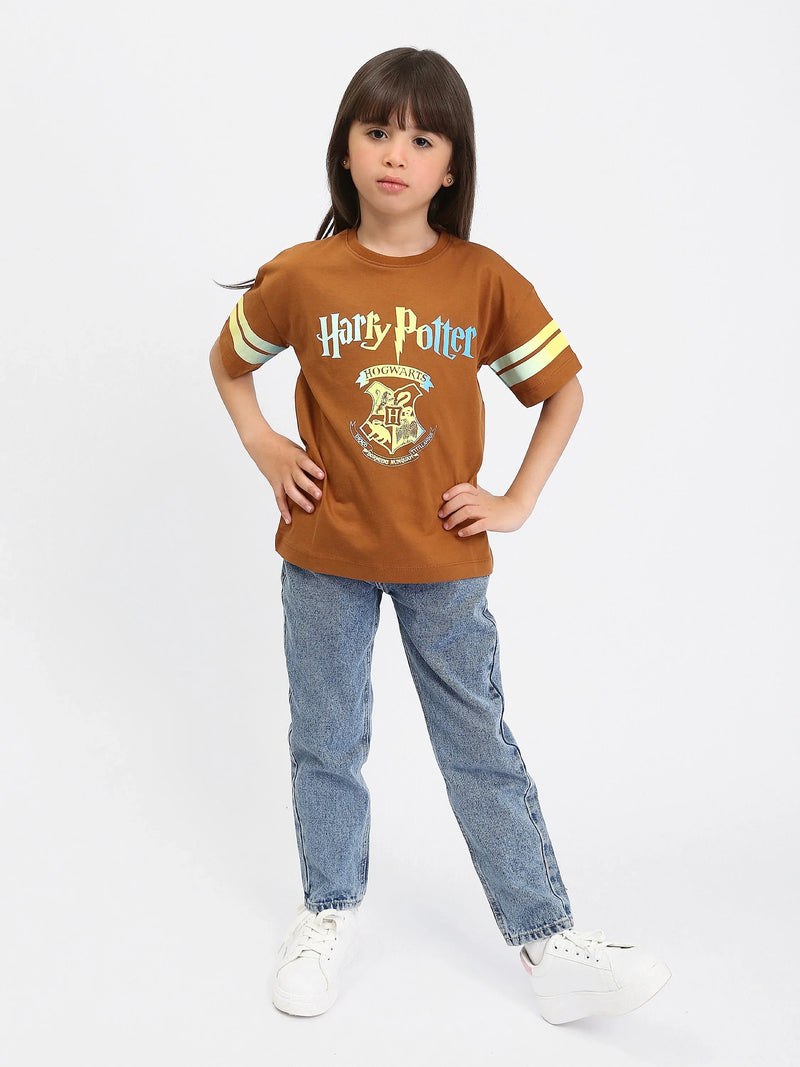 T-shirt fille Harry Potter Hogwarts noir et marron - TSH24SPRO70878MG1