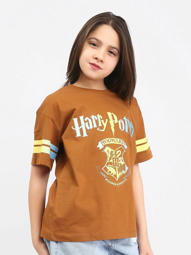 T-shirt fille Harry Potter Hogwarts noir et marron - TSH24SPRO70878MR1