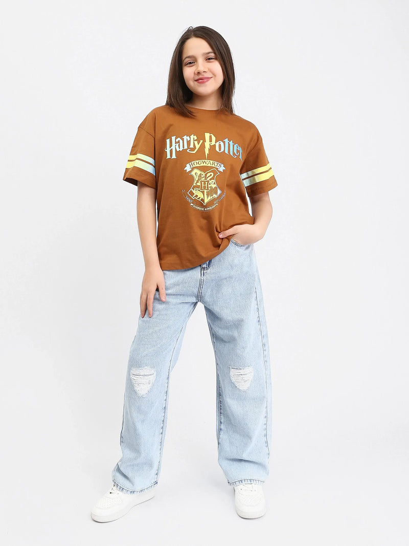 T-shirt fille Harry Potter Hogwarts noir et marron - TSH24SPRO70878MR1